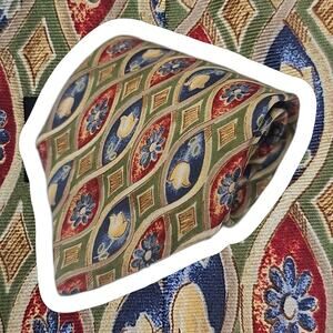 Marks & Spencer Floral Silk Tie Green Red Blue Yellow Italy 56.5"